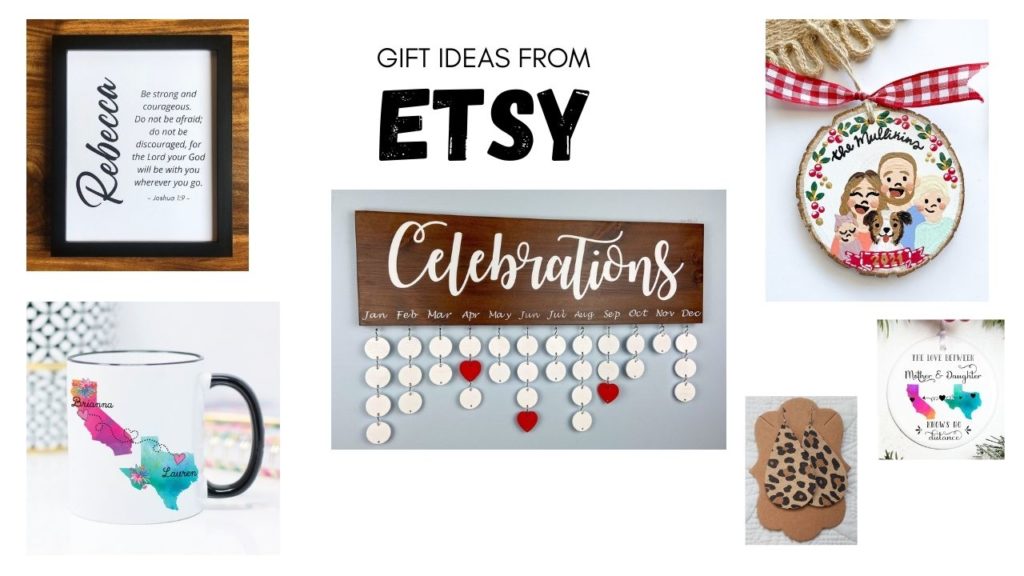 collage of gift ideas from etsy