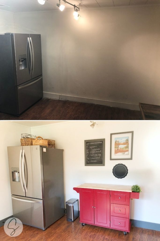 fridge wall before and after in kitchen