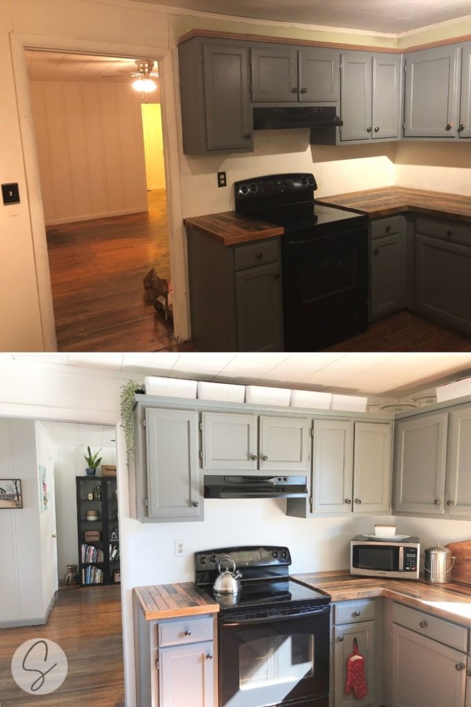 stove area before and after in kitchen
